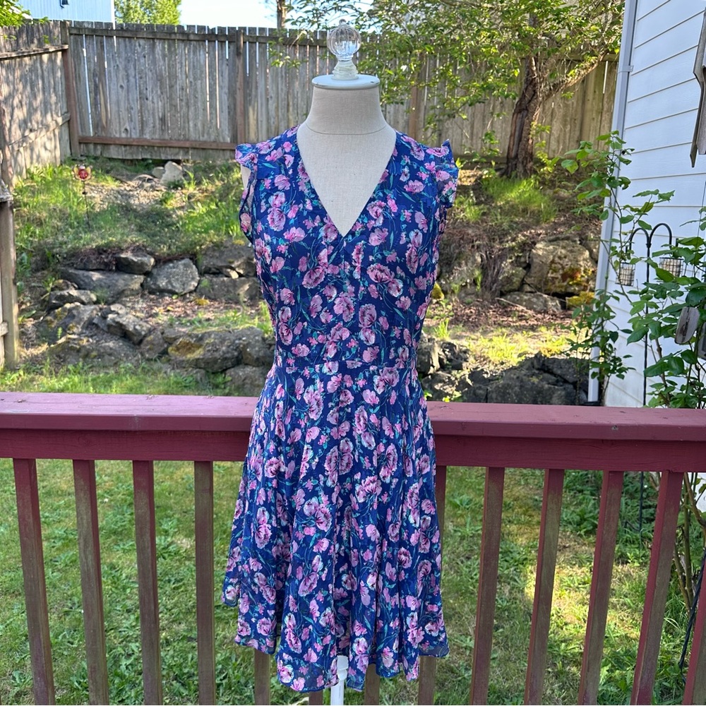 Rebecca Taylor Blue Floral Silk Dress - Picture 2 of 12